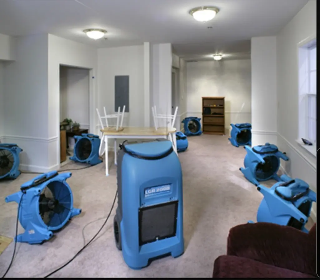 Air movers and dehumidifier setup for Water Damage Restoration in Elizabethtown